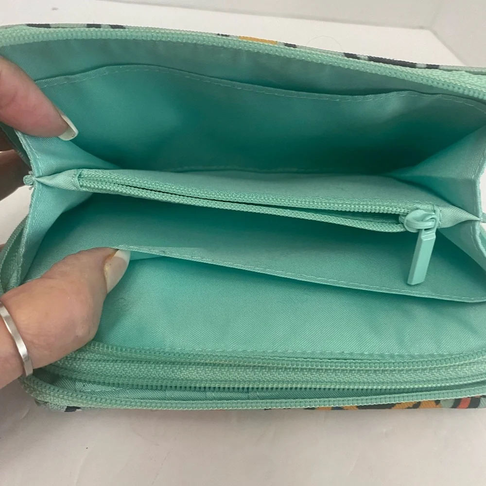 Vera Bradley Green and Red Cosmetic Bag with Ikat Design